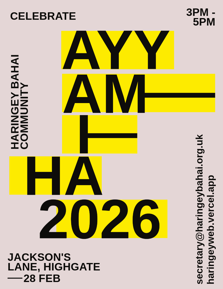 Ayyam-i-Ha Celebration — 28 February 2026, 3pm to 5pm at Jackson's Lane, Highgate